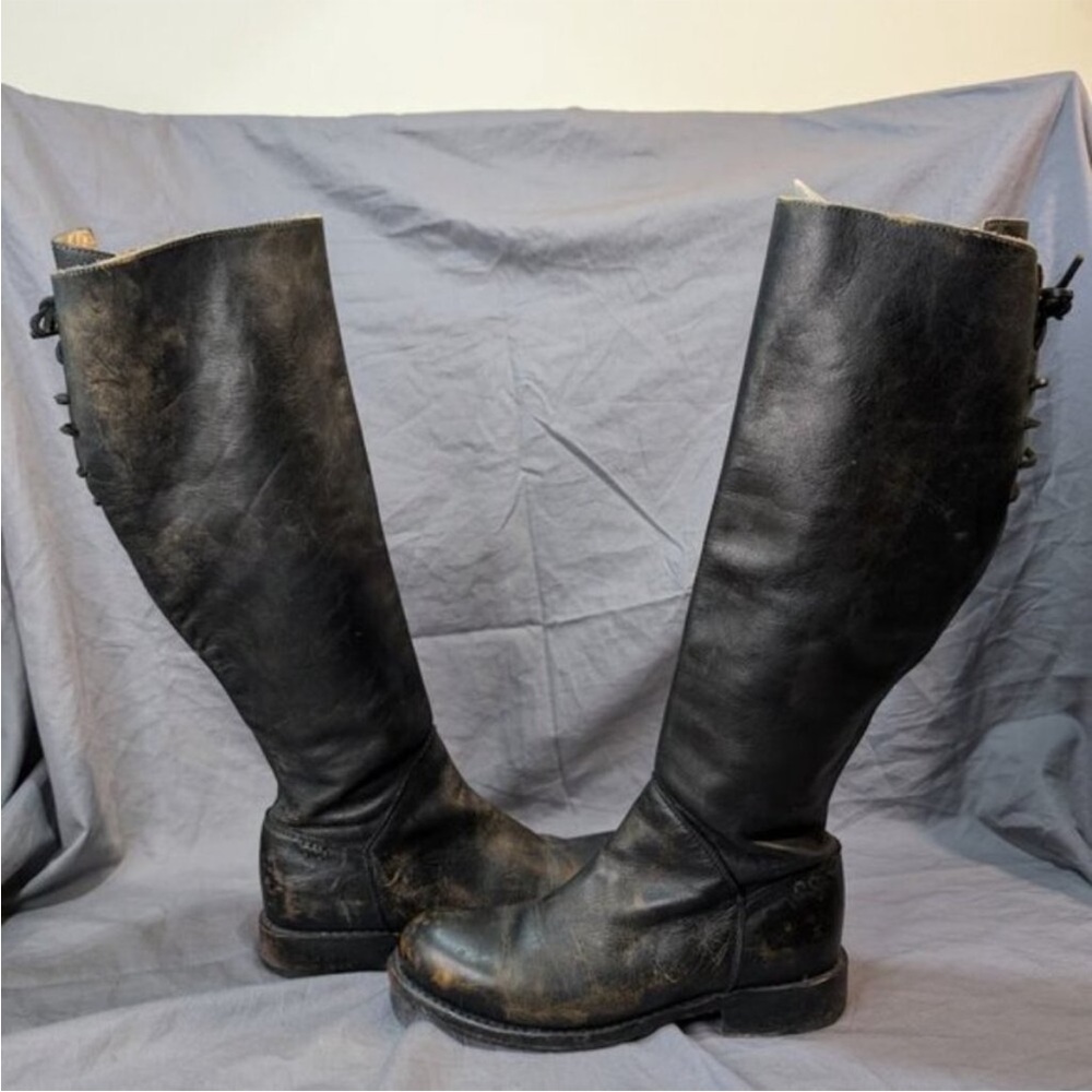 Bed Stu Rustic Black Manchester II Tall Distressed Lace Up Leather Boots Size 8
